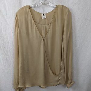 HAUTE HIPPIE "IT'S A WRAP" SILK BEIGE BLOUSE